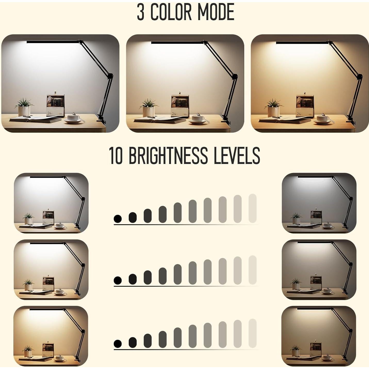 Lámpara de Escritorio LED BZBRLZ Regulable 3 Modos 10 Niveles