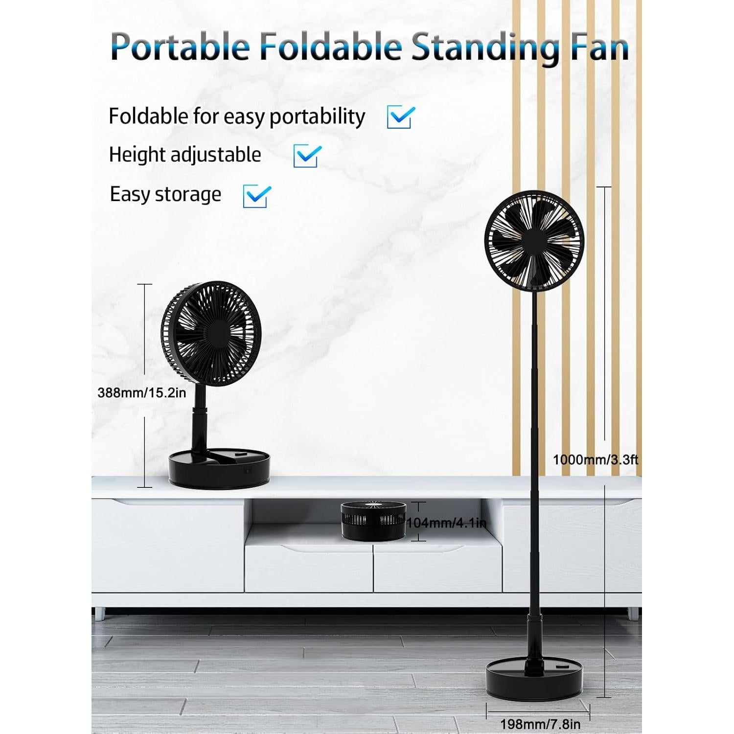 Ventilador Plegable UN UNITEDTIME 8" con Control Remoto 7200mAh