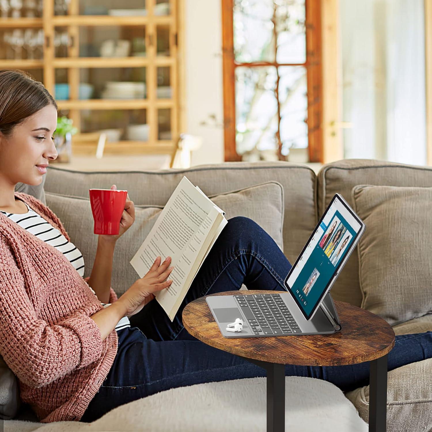 Mesa Lateral Hosfais ET006 Ovalada de Madera y Metal 39.9x32x65 cm