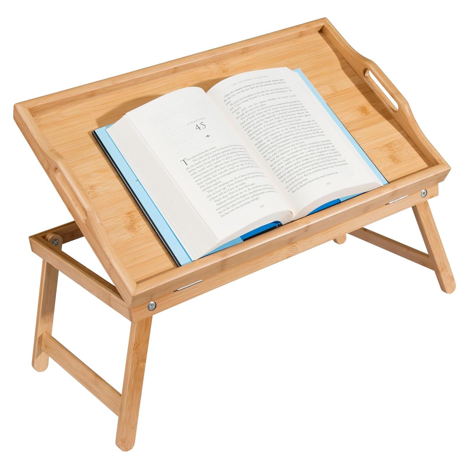 Essential Medical Supply Bamboo Bed and Lap Tray - Extra Large Flip Up Top, Raised Edge, and Handles for Easy Use - Perfect for Eating, Reading or Working in Bed, On a Recliner or in a Wheelchair