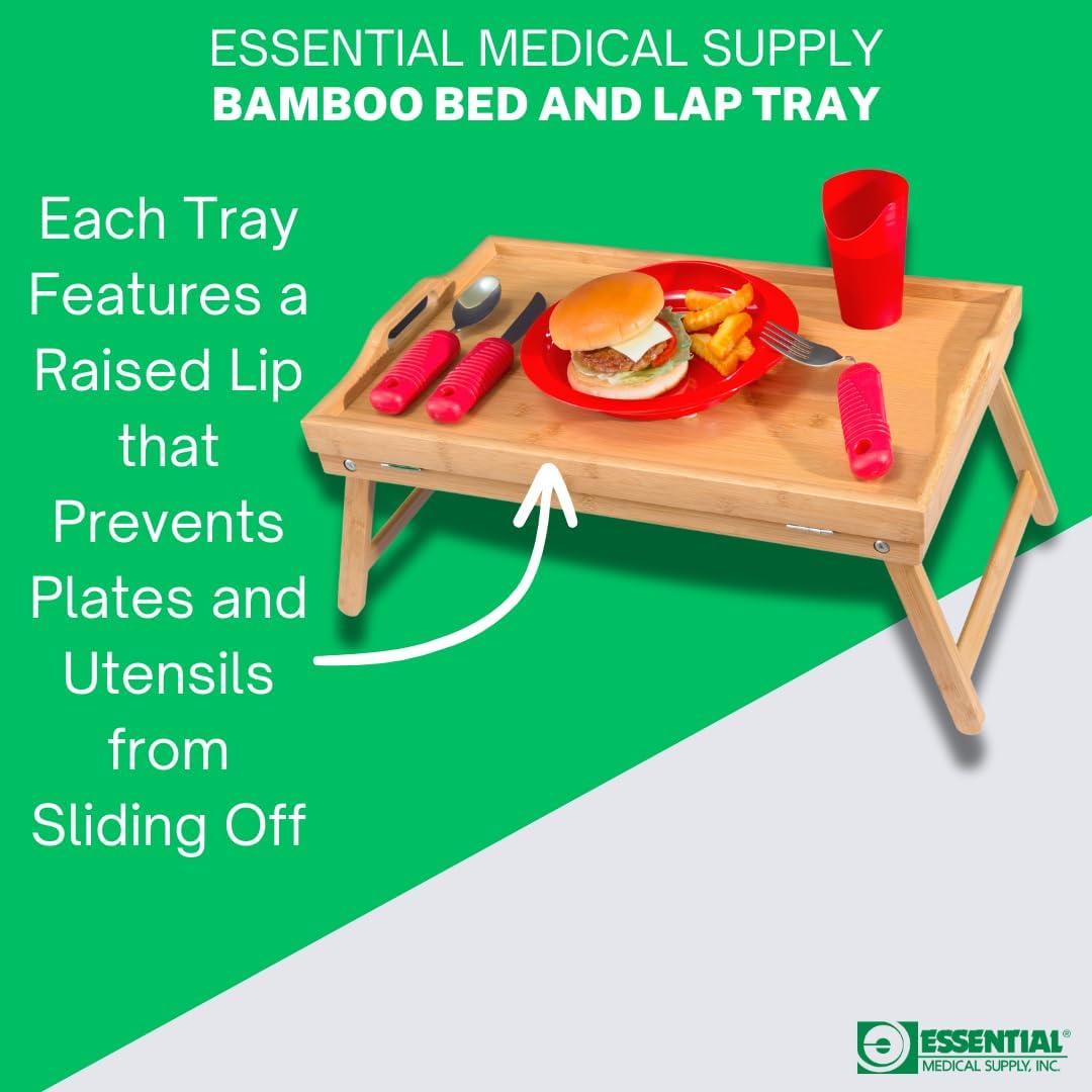 Essential Medical Supply Bamboo Bed and Lap Tray - Extra Large Flip Up Top, Raised Edge, and Handles for Easy Use - Perfect for Eating, Reading or Working in Bed, On a Recliner or in a Wheelchair