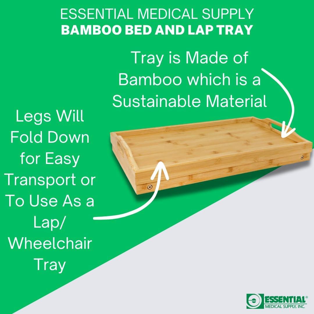 Essential Medical Supply Bamboo Bed and Lap Tray - Extra Large Flip Up Top, Raised Edge, and Handles for Easy Use - Perfect for Eating, Reading or Working in Bed, On a Recliner or in a Wheelchair