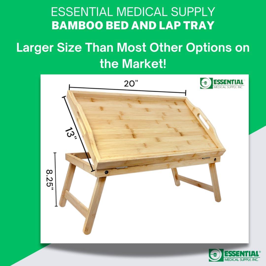Essential Medical Supply Bamboo Bed and Lap Tray - Extra Large Flip Up Top, Raised Edge, and Handles for Easy Use - Perfect for Eating, Reading or Working in Bed, On a Recliner or in a Wheelchair