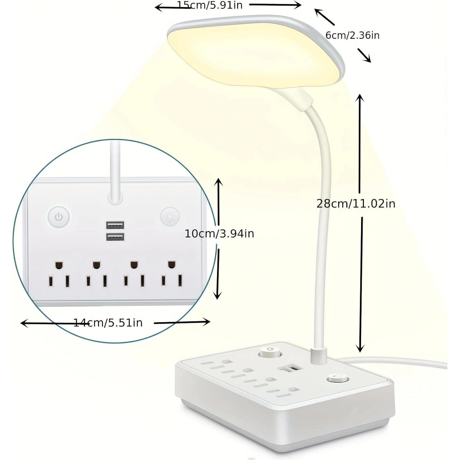 Lámpara de Escritorio LED Romatico con 2 USB y 4 Salidas AC
