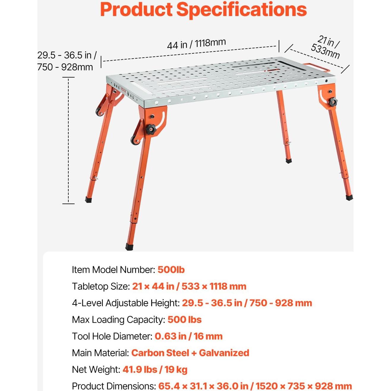Mesa de Soldadura Plegable VEVOR 112x53 cm 227 kg Ajustable