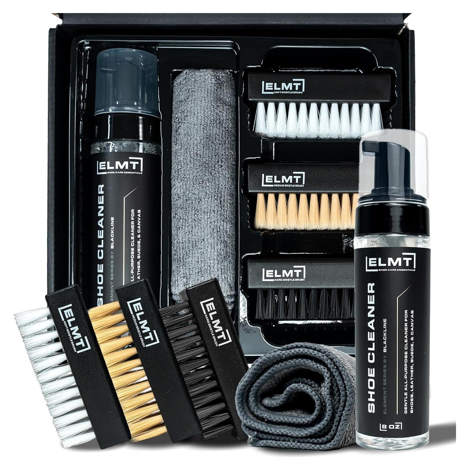 Kit de Limpiador de Zapatos ELMT - 236.6 ml, 3 Cepillos, Toalla