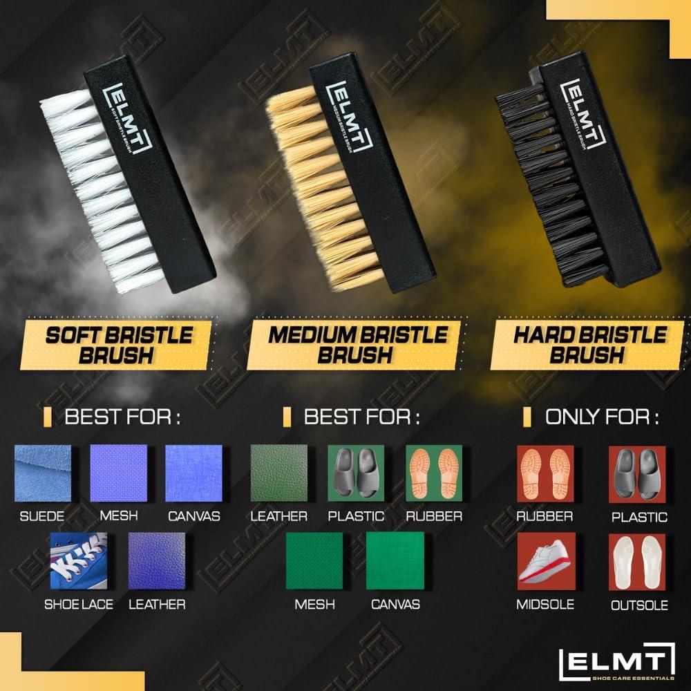 Kit de Limpiador de Zapatos ELMT - 236.6 ml, 3 Cepillos, Toalla