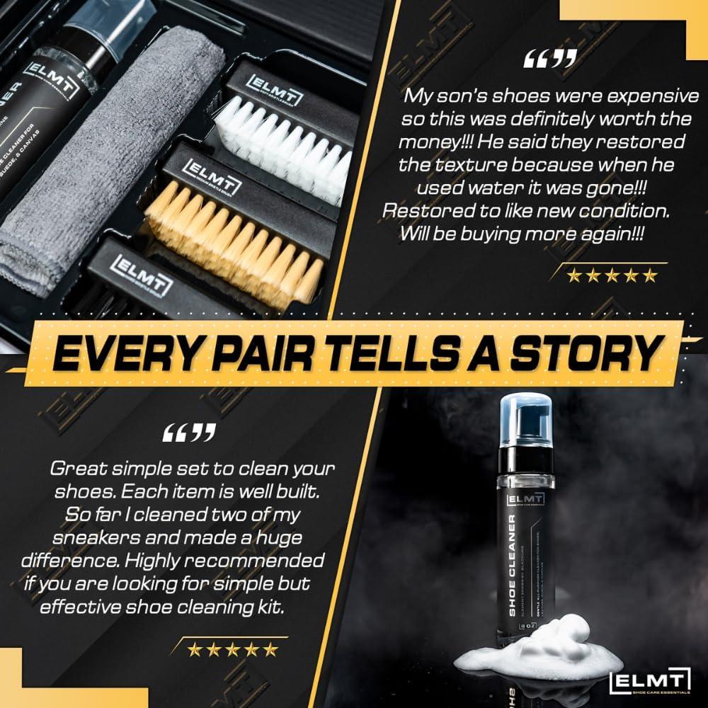 Kit de Limpiador de Zapatos ELMT - 236.6 ml, 3 Cepillos, Toalla