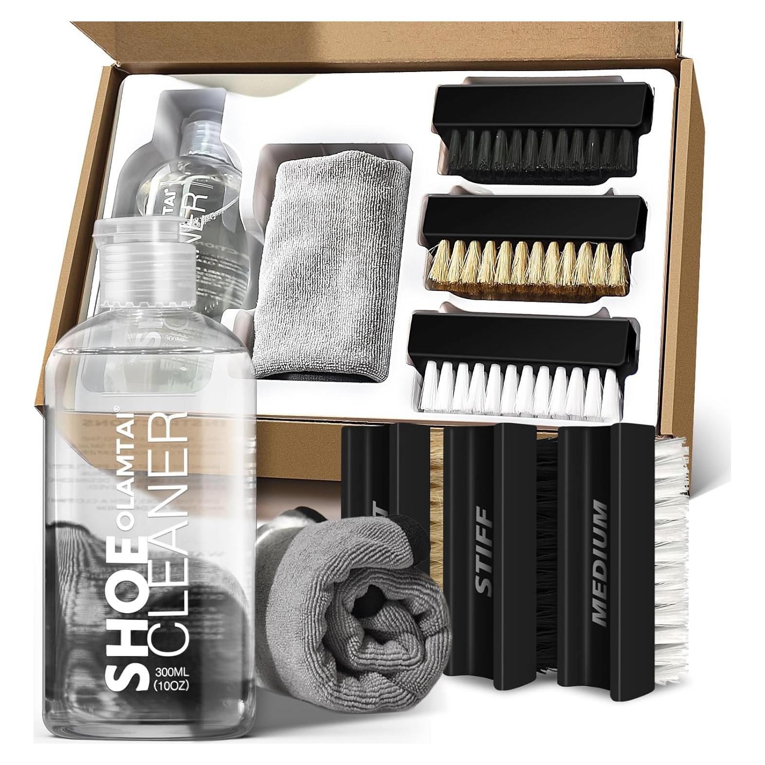 Kit Limpiador de Zapatos OLAMTAI 10Oz (0.28L) con 3 Cepillos