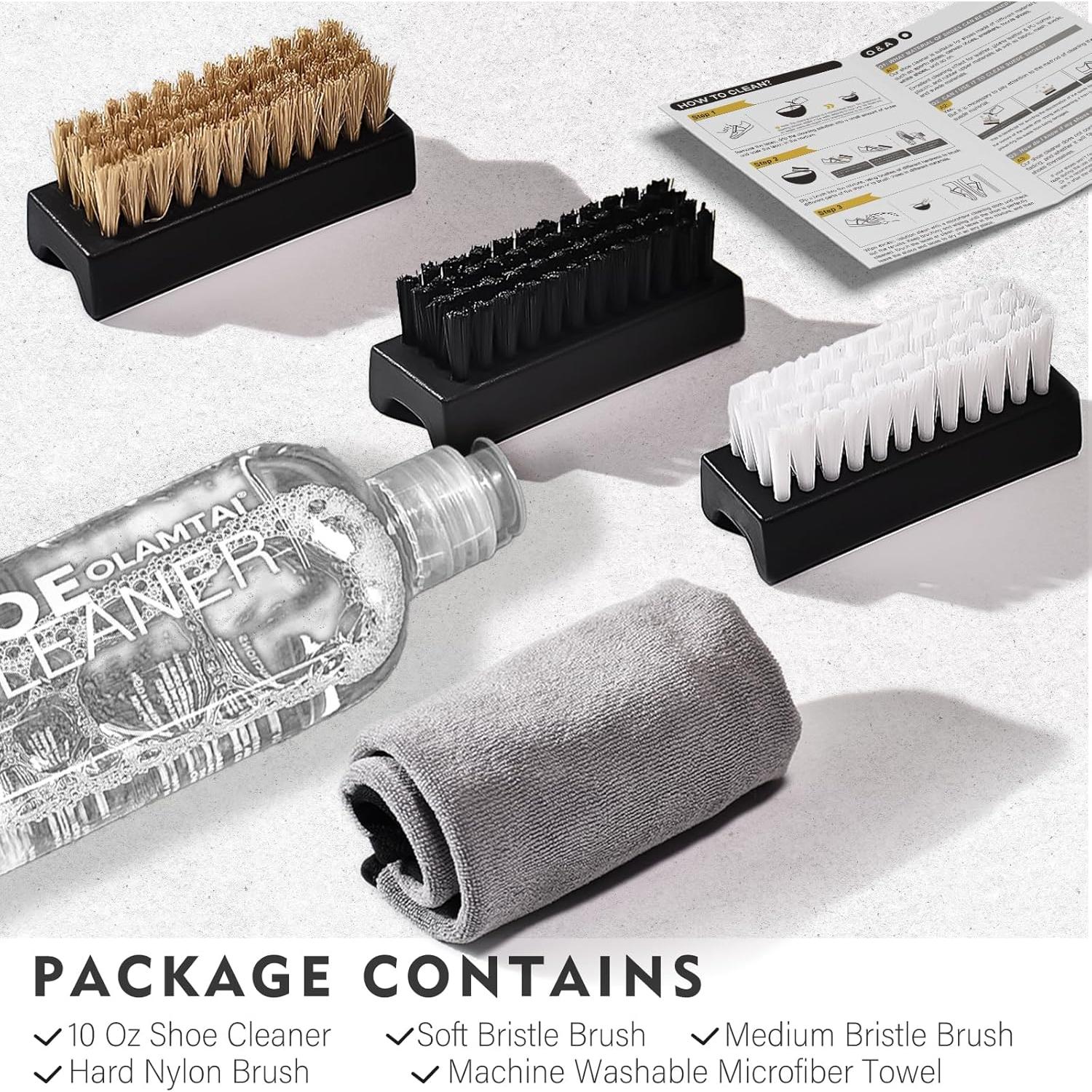 Kit Limpiador de Zapatos OLAMTAI 10Oz (0.28L) con 3 Cepillos