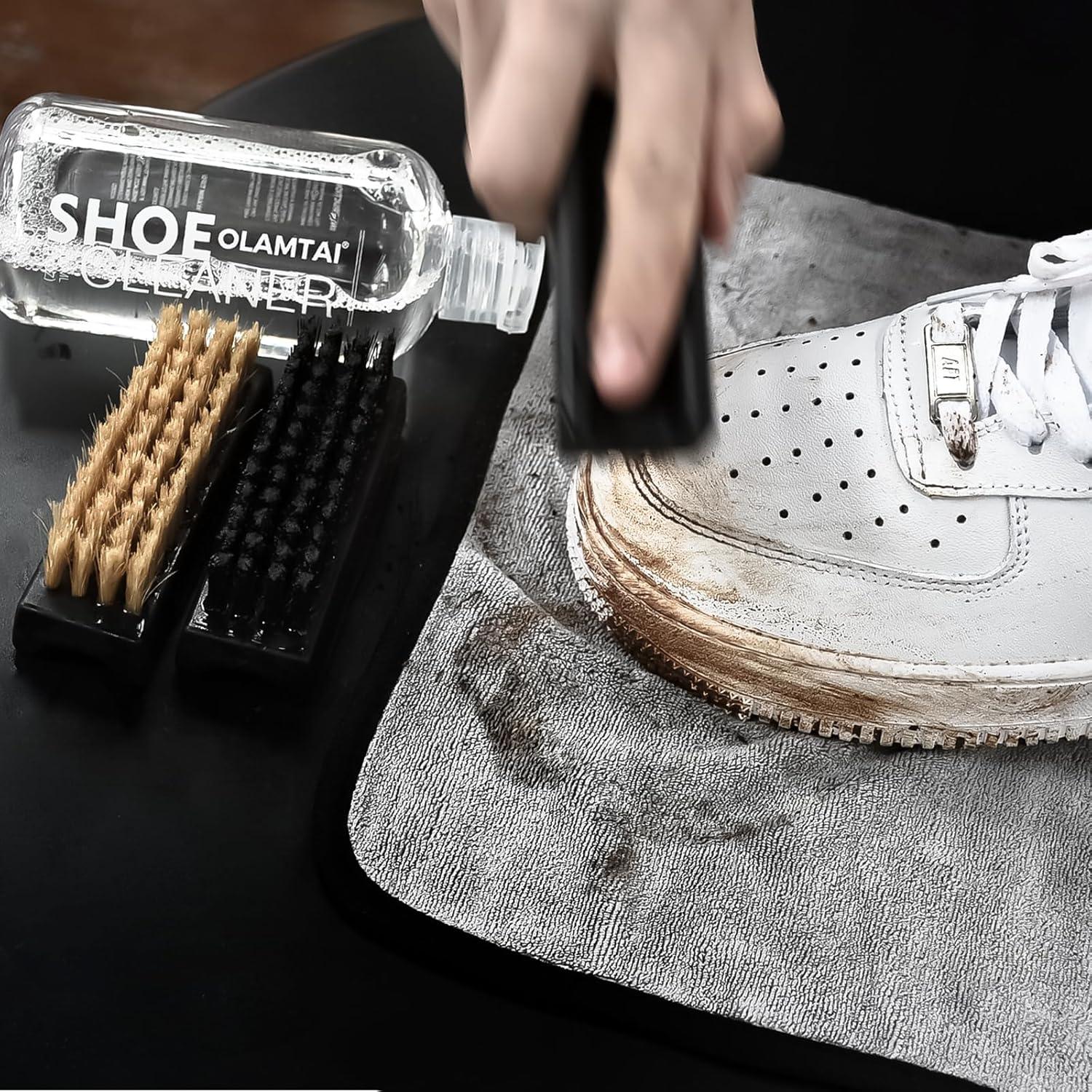 Kit Limpiador de Zapatos OLAMTAI 10Oz (0.28L) con 3 Cepillos