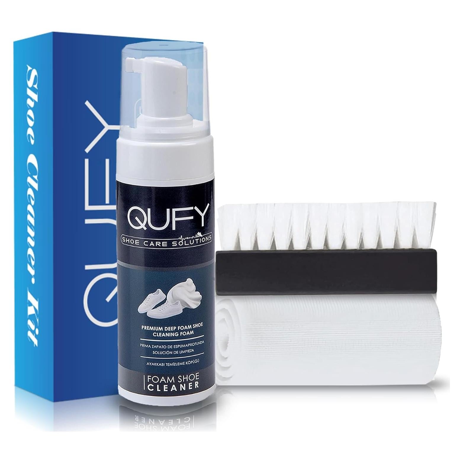 Kit de Cuidado de Zapatos QUFY 3en1 - Limpiador, Cepillo y Paño