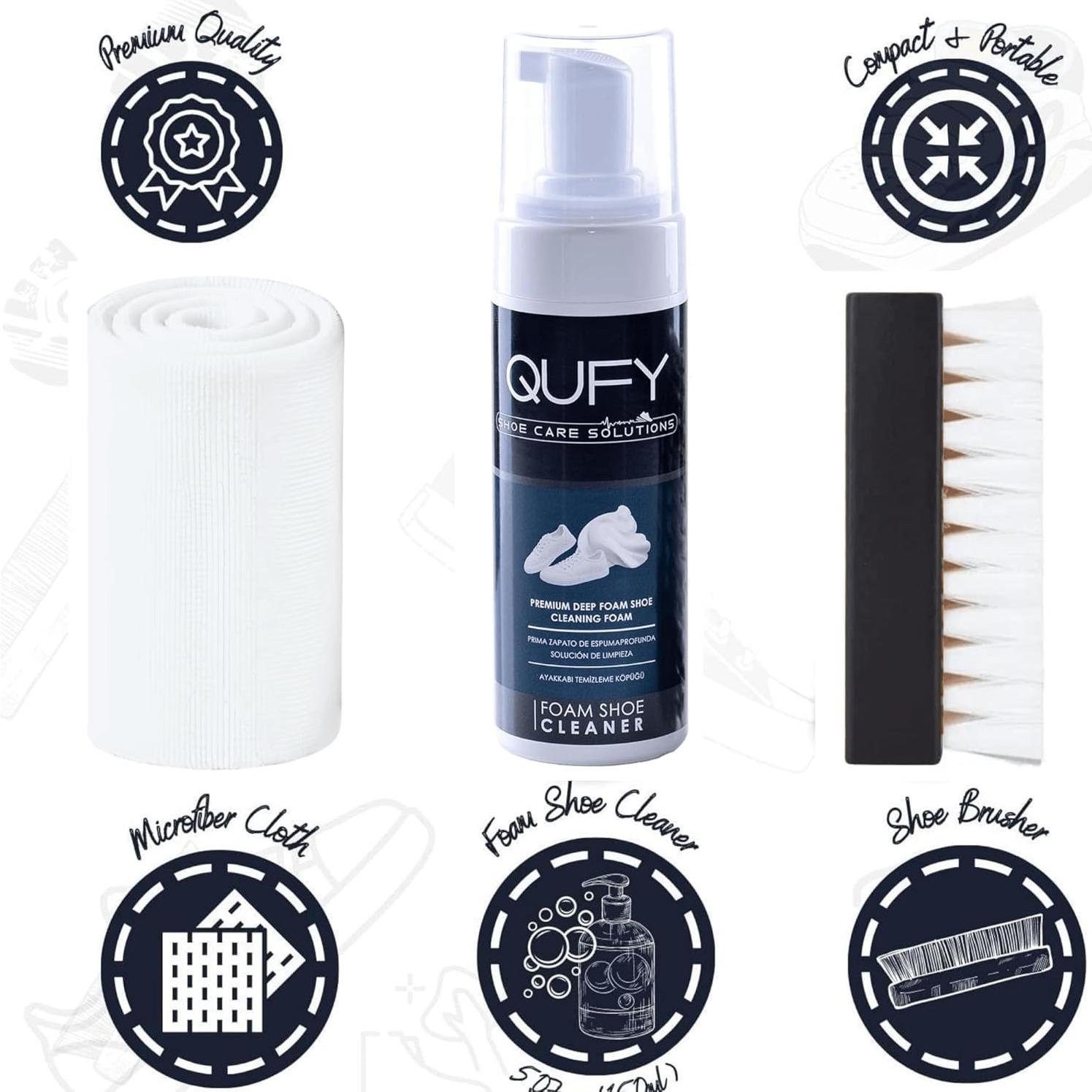 Kit de Cuidado de Zapatos QUFY 3en1 - Limpiador, Cepillo y Paño