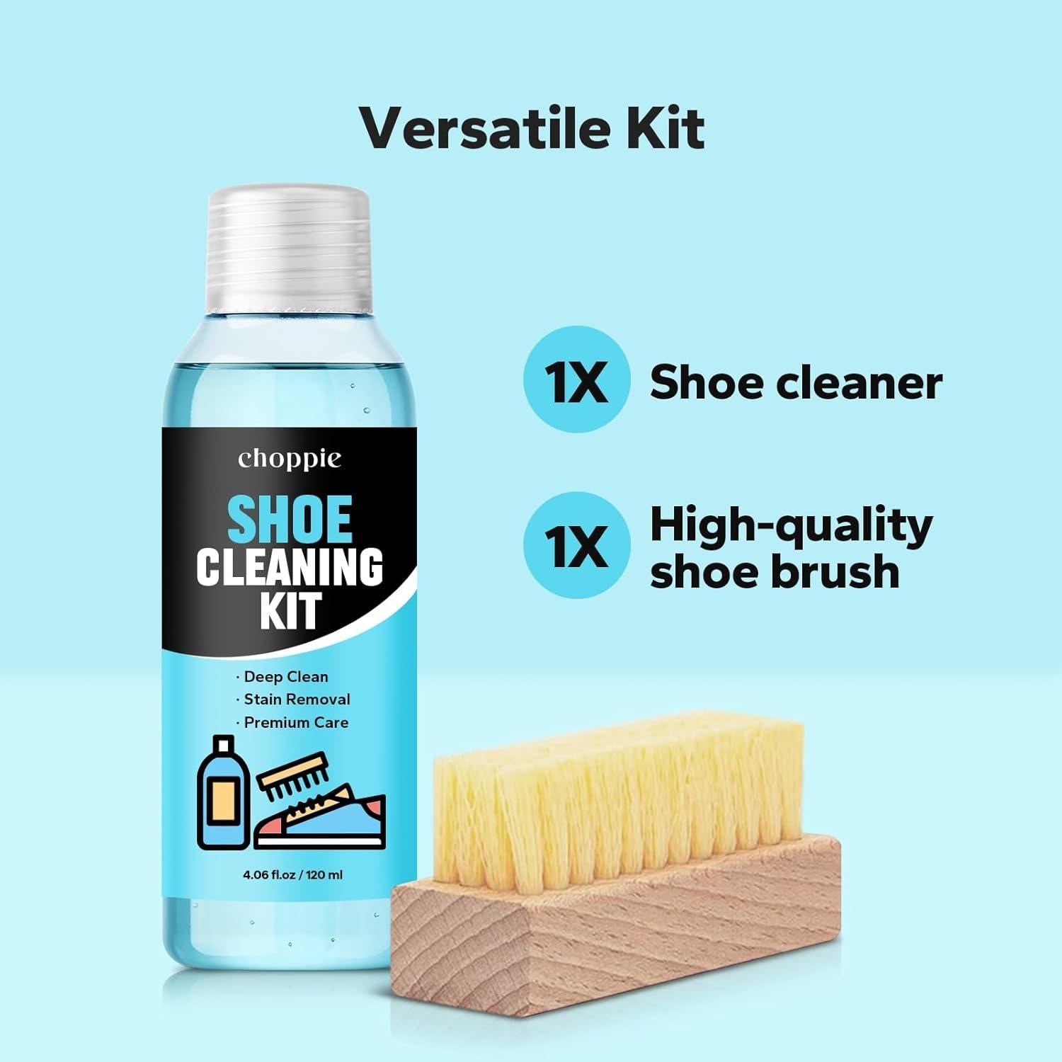 Kit de Limpieza de Zapatos Choppie 120 ml + Cepillo - Ecológico