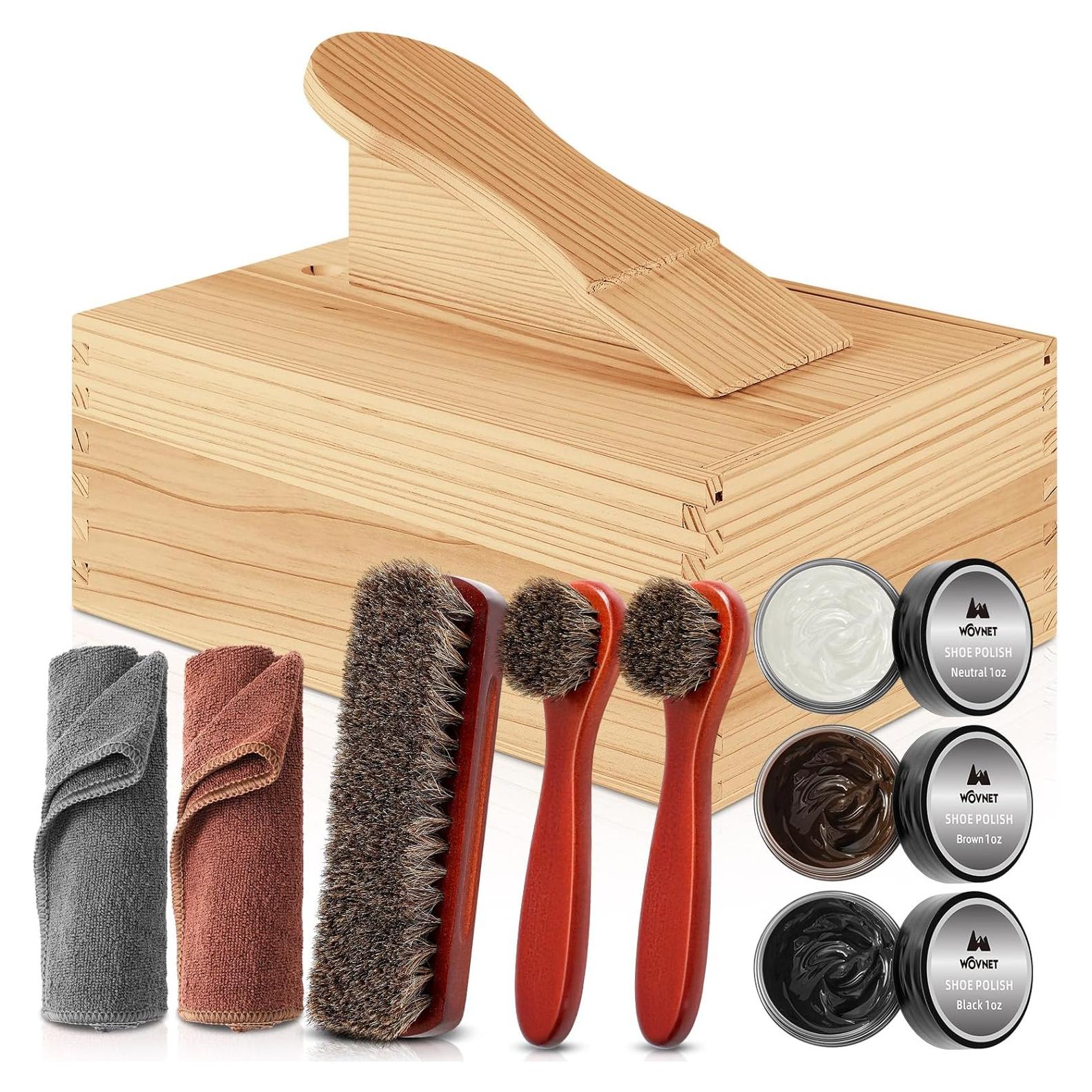 Kit de Cuidado de Zapatos Wovnet 9 Piezas con Caja de Madera