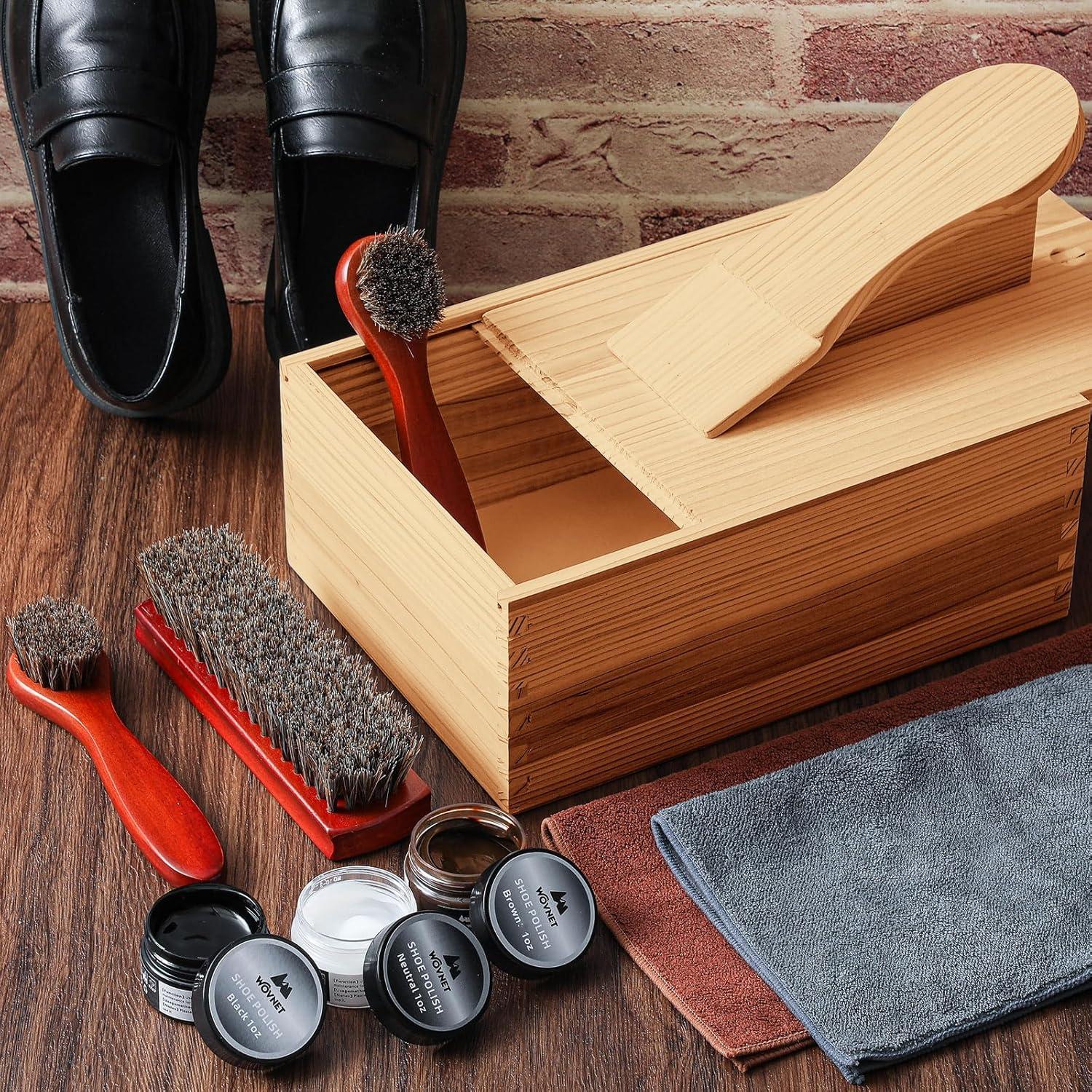 Kit de Cuidado de Zapatos Wovnet 9 Piezas con Caja de Madera