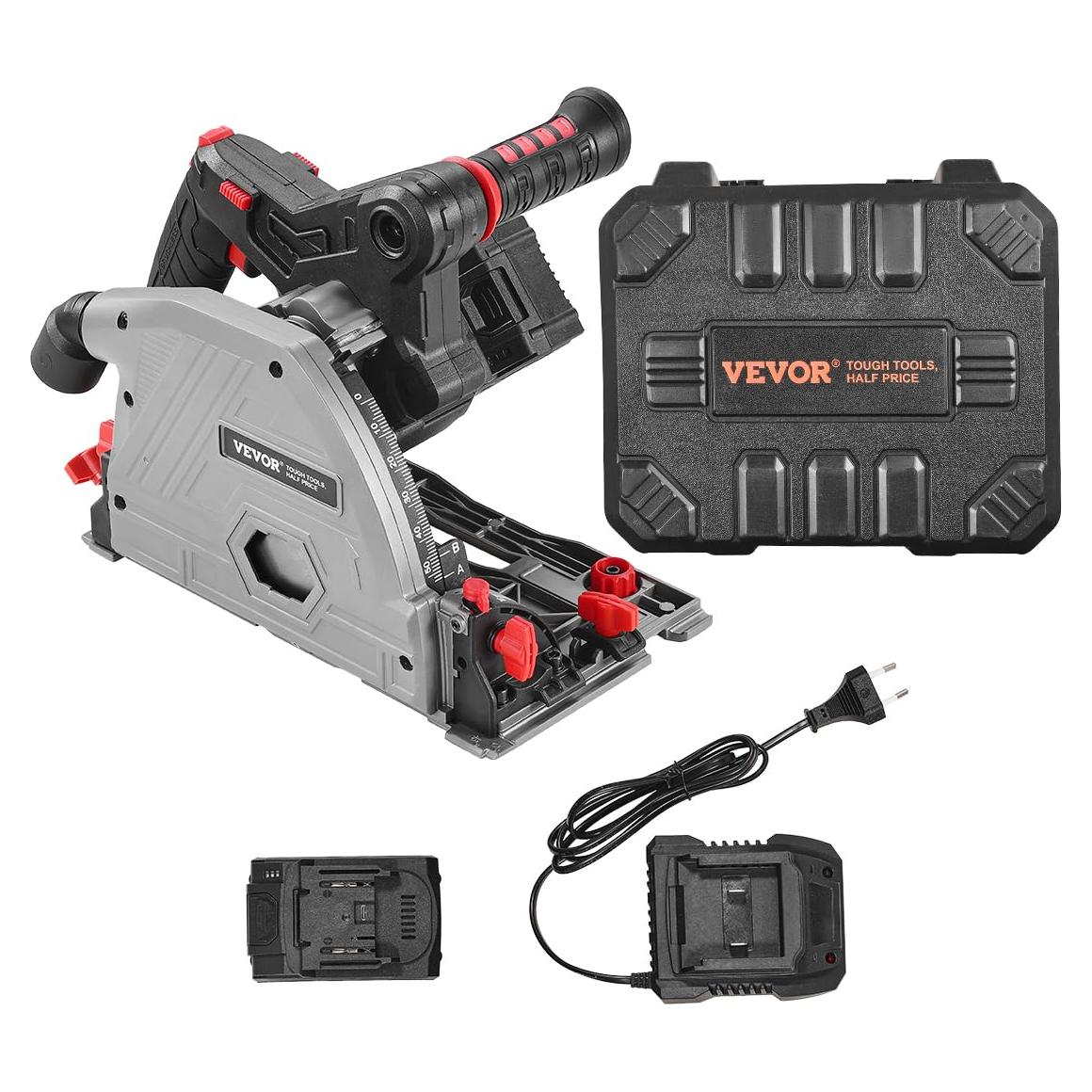 VEVOR Cordless Track Saw, 5-1/2 in Blade, Brushless Plunge Circular Saw Kit, with one 4Ah 20V Battery and Charger, Hard Case, 2.05 in Cutting Depth, for Wood, Plastic, Compatible with Makita Batteries