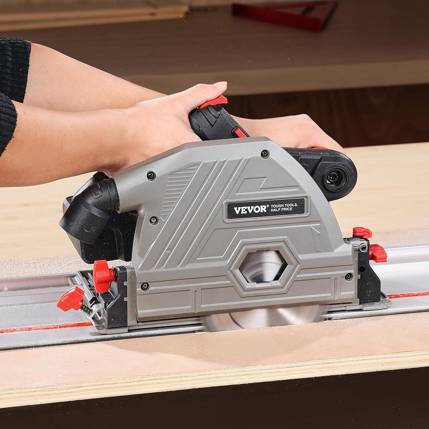VEVOR Cordless Track Saw, 5-1/2 in Blade, Brushless Plunge Circular Saw Kit, with one 4Ah 20V Battery and Charger, Hard Case, 2.05 in Cutting Depth, for Wood, Plastic, Compatible with Makita Batteries