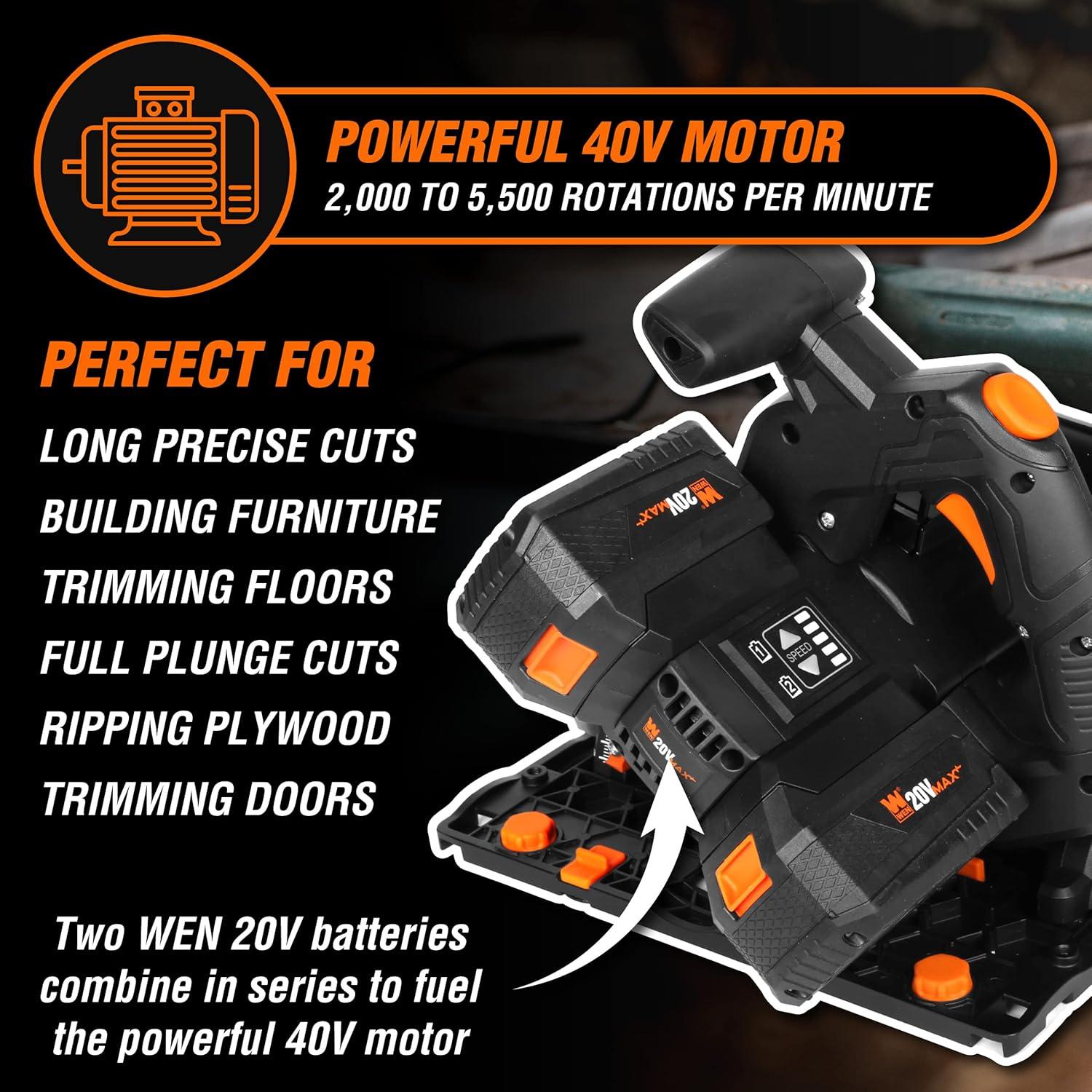 Sierra de Carril Inalámbrica WEN 6.5" con 2 Baterías 20V