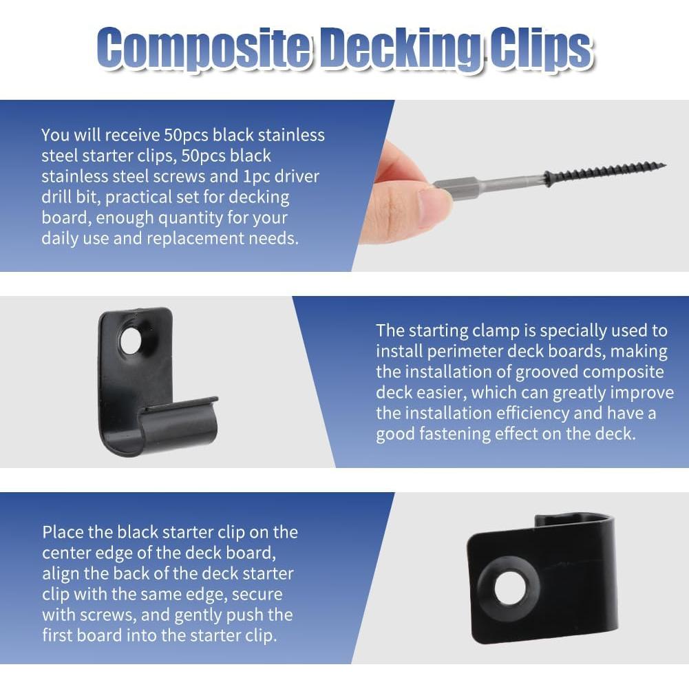 Paquete de 100 Clips y Tornillos para Deck HKZTUY - Acero Inoxidable