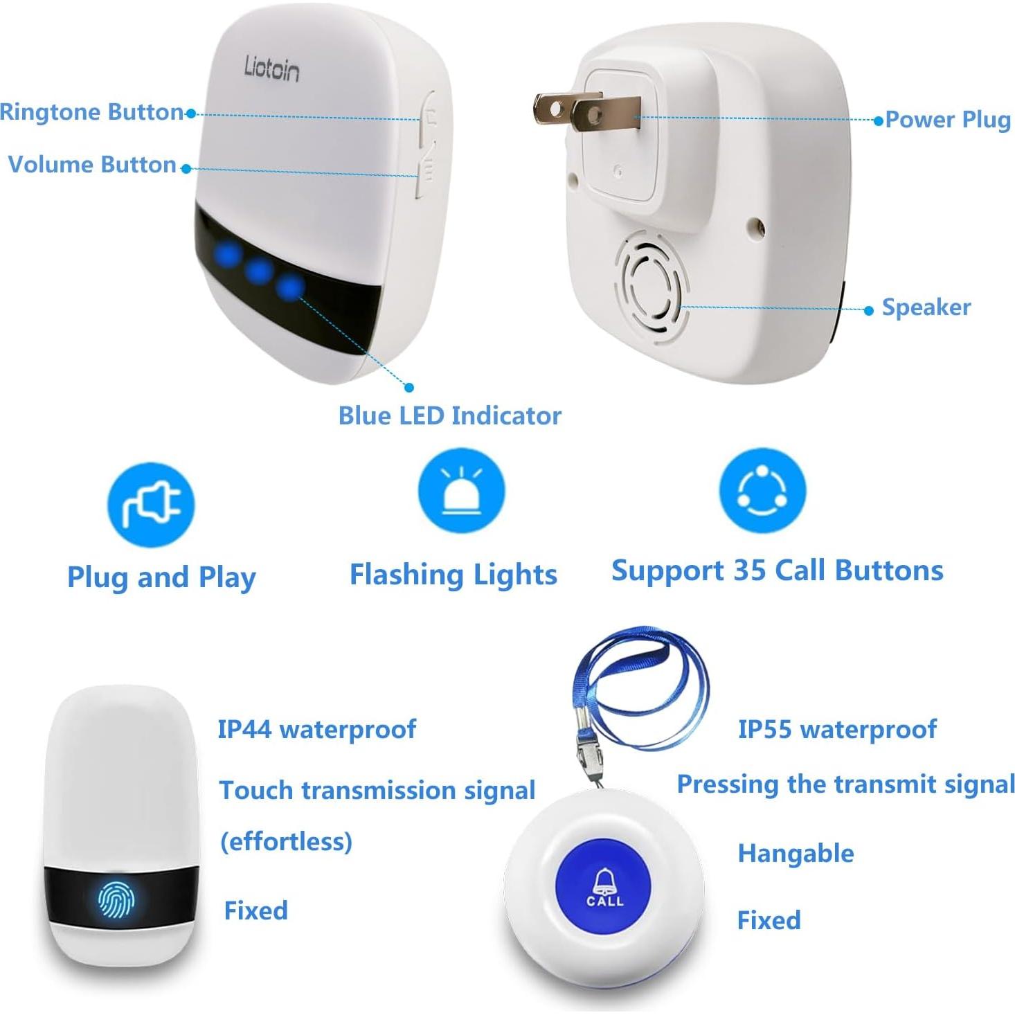 Sistema de Alarma SOS Inalámbrico Liotoin 5 Botones 5 Receptores
