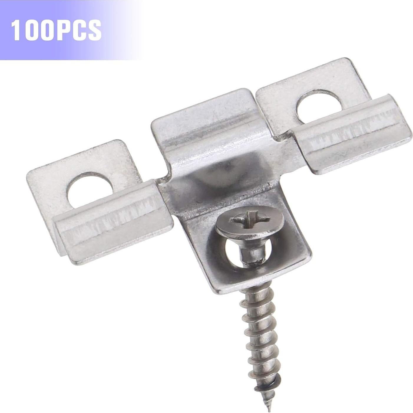 100 Clips de Deck con Tornillos de Acero Inoxidable 4x1cm