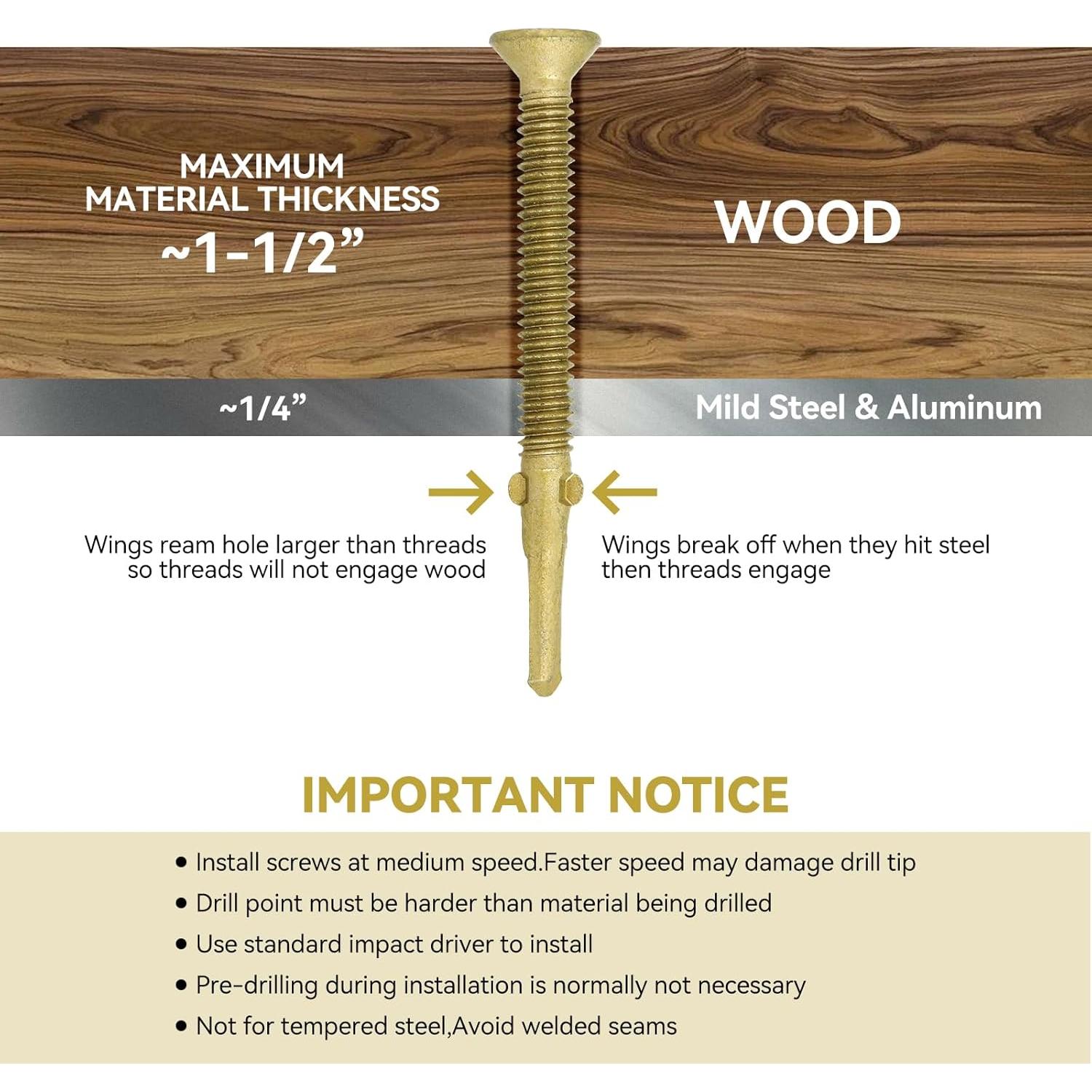 300Pcs #14 x 2-3/4" Trailer Deck Screws - T30 Torx Self-Tapping Wood to Metal Screws with Reamer Tip | Heavy-Duty Fasteners for Trailers,Truck Beds & Metal Framing