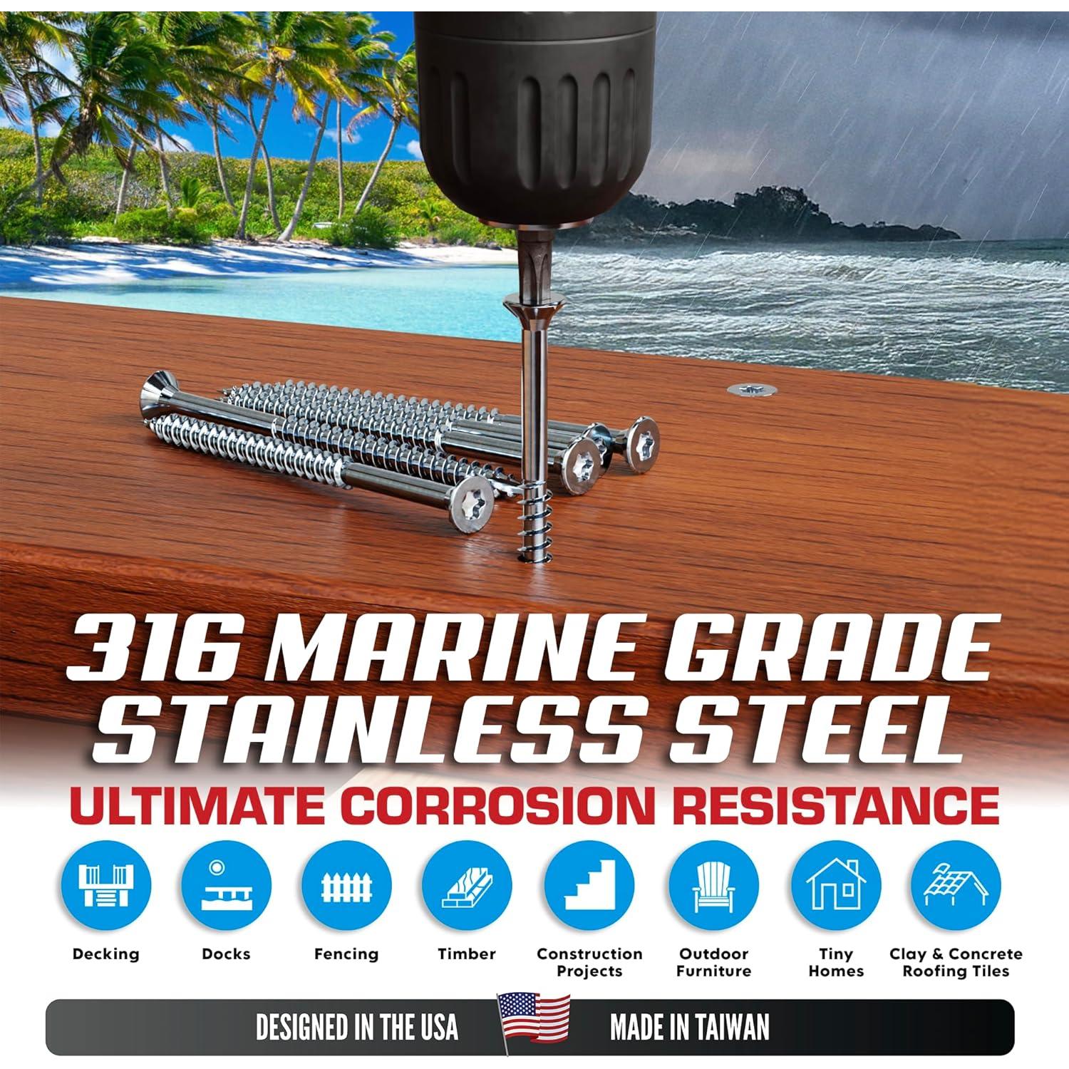 Tornillos de Madera Acero Inoxidable Grado Marino 316 6.35 cm 1500 Piezas