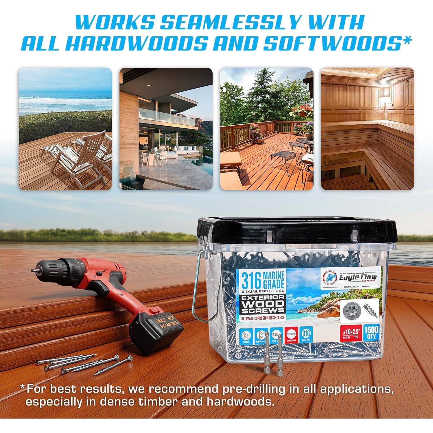 Tornillos de Madera Acero Inoxidable Grado Marino 316 6.35 cm 1500 Piezas