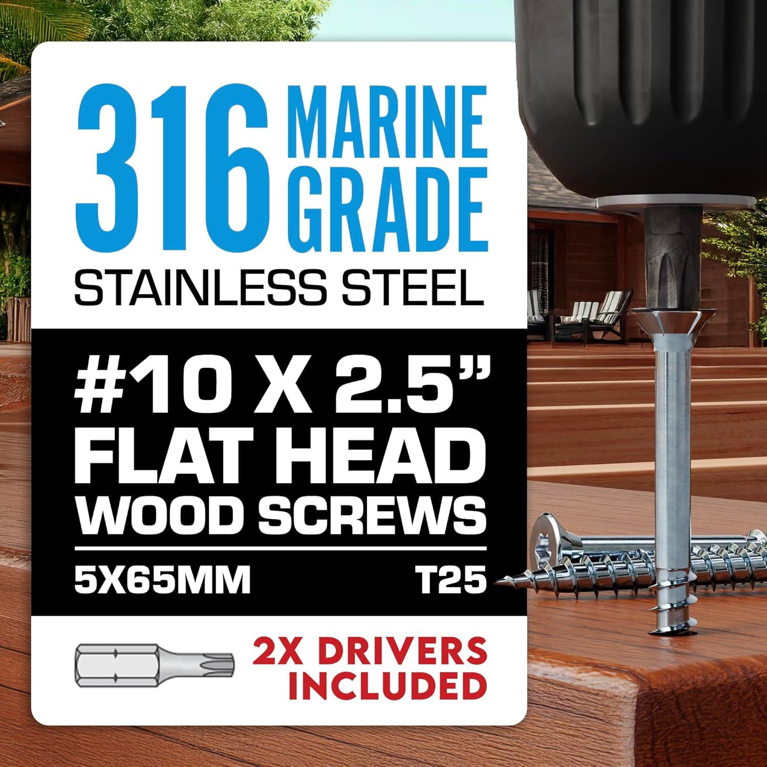 Tornillos de Madera Acero Inoxidable Grado Marino 316 6.35 cm 1500 Piezas