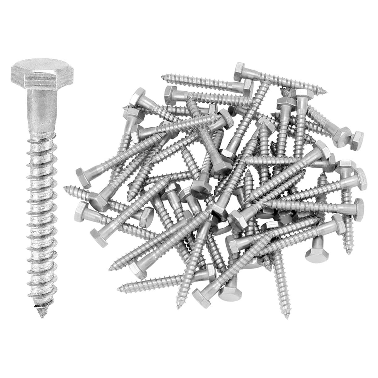 Tornillos de Anclaje Hexagonales QWORK 50 PCS 6.4x5.1 cm Acero Inoxidable