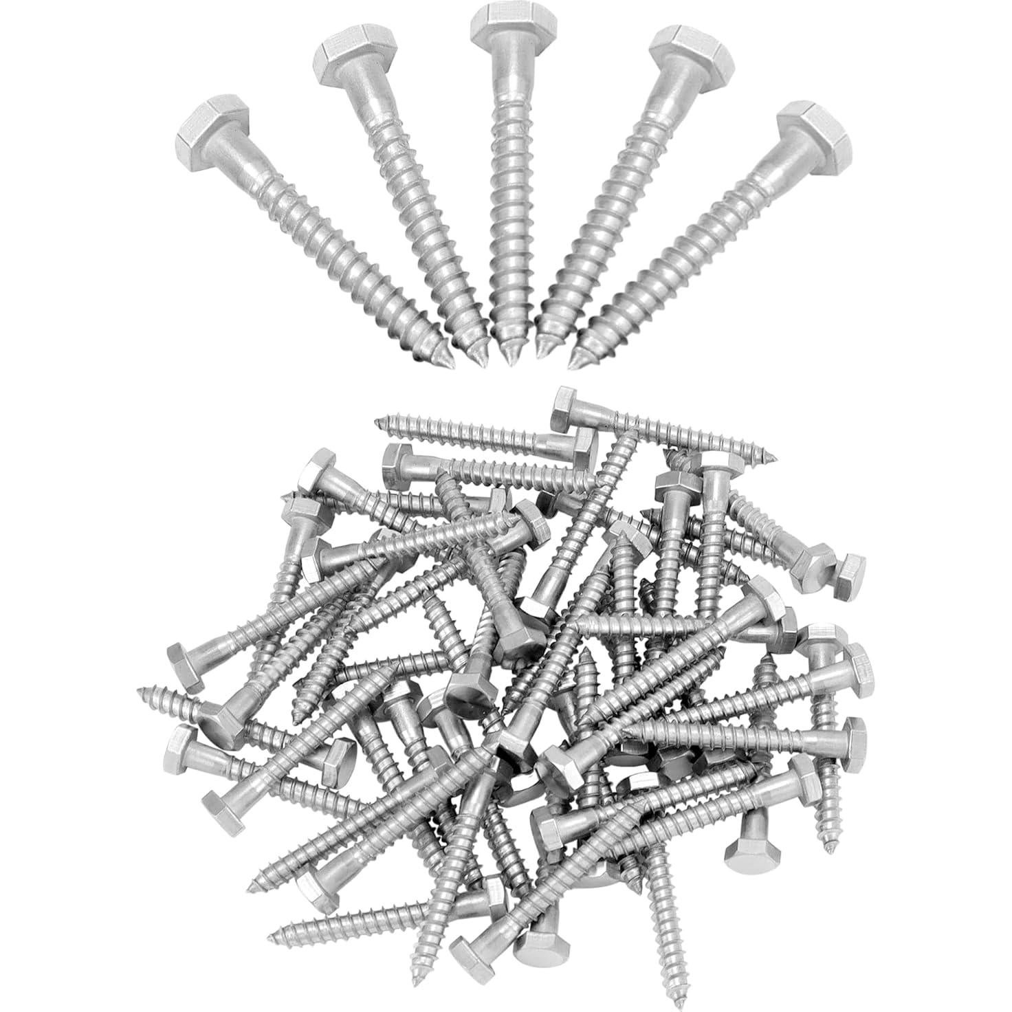 Tornillos de Anclaje Hexagonales QWORK 50 PCS 6.4x5.1 cm Acero Inoxidable