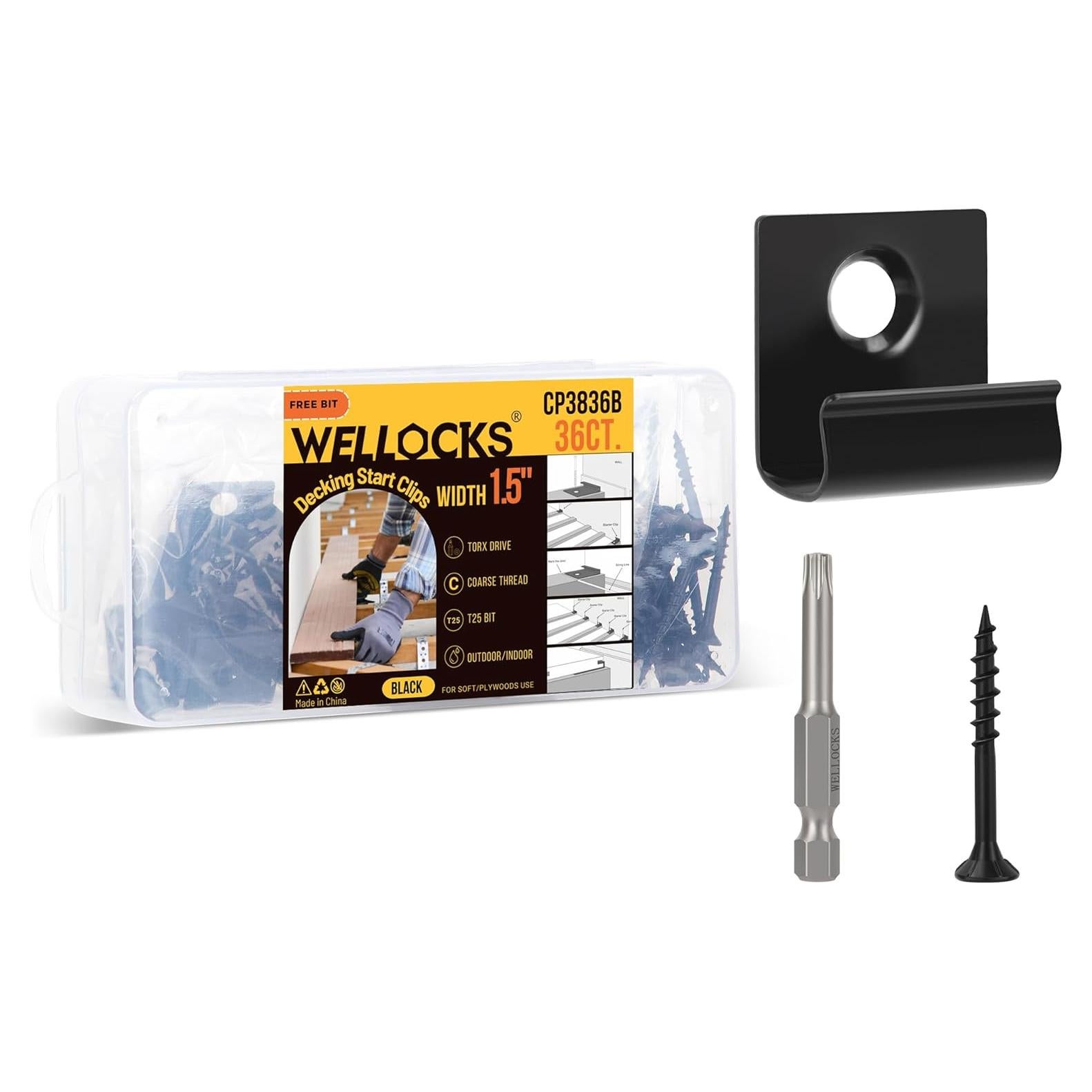 Clips de Inicio WELLOCKS 36 Piezas 1.5" Negro para Decking