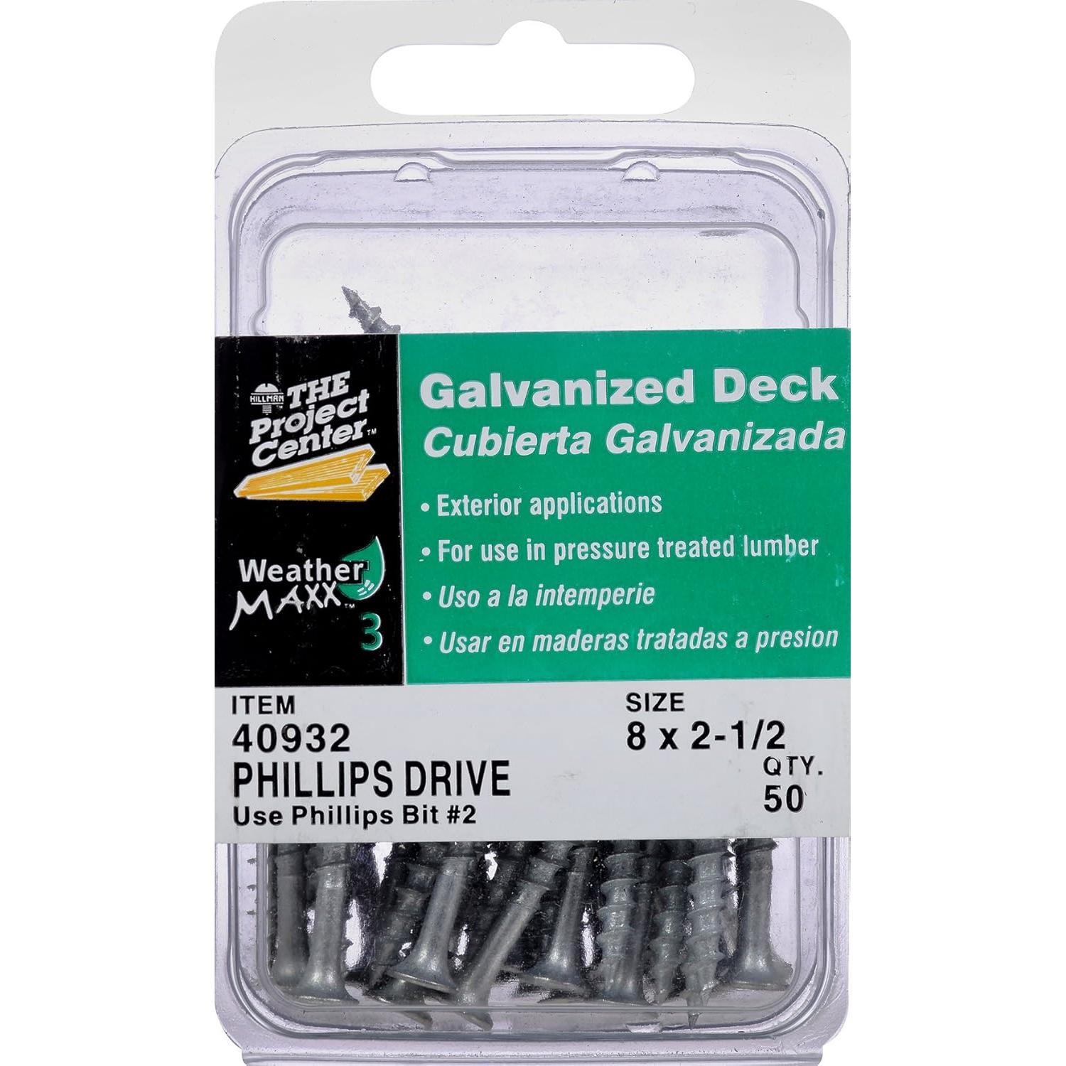 Tornillos de Deck Galvanizados Hillman 40932, 8 x 6.35 cm (Pack 50)