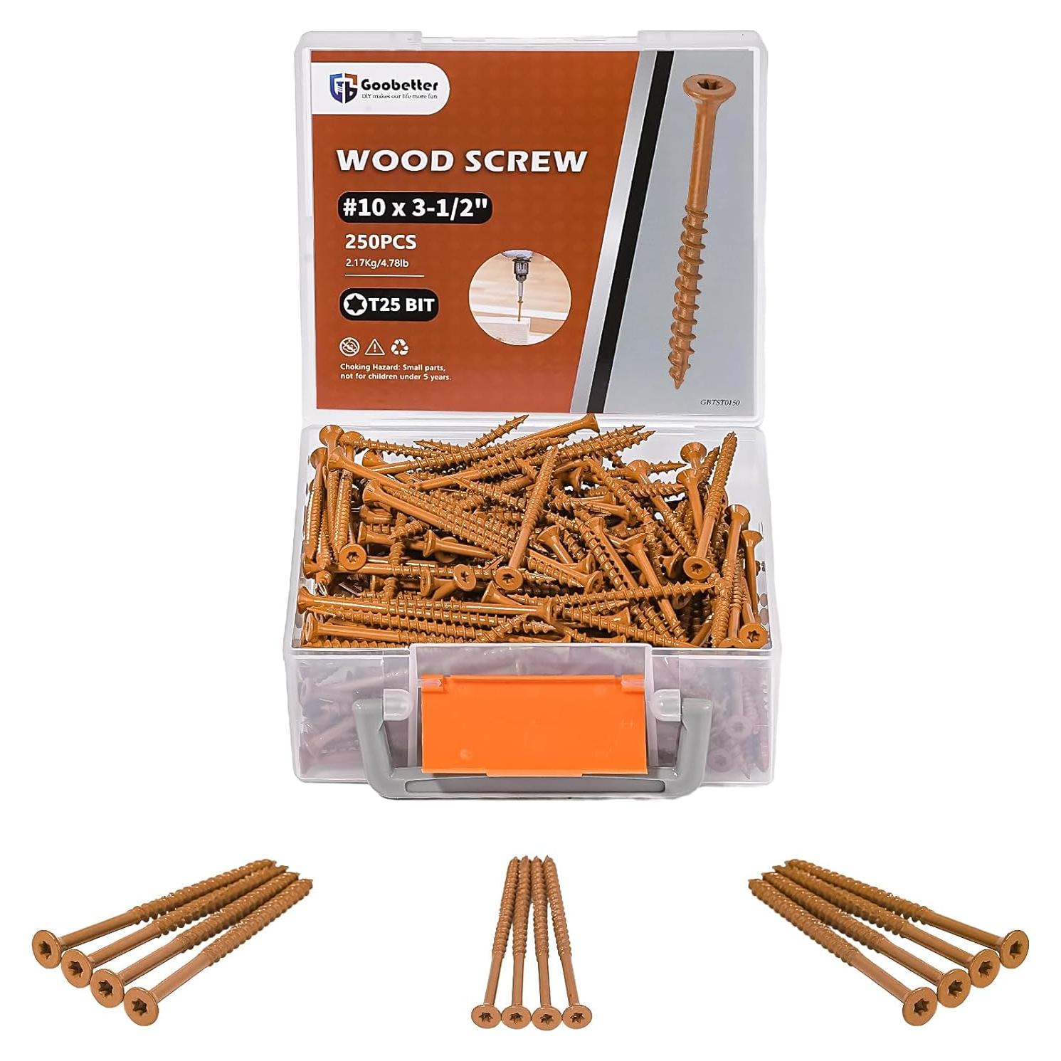 Tornillos de Madera GOOBETTER #10 x 8.9 cm 250 Pcs Anticorrosión
