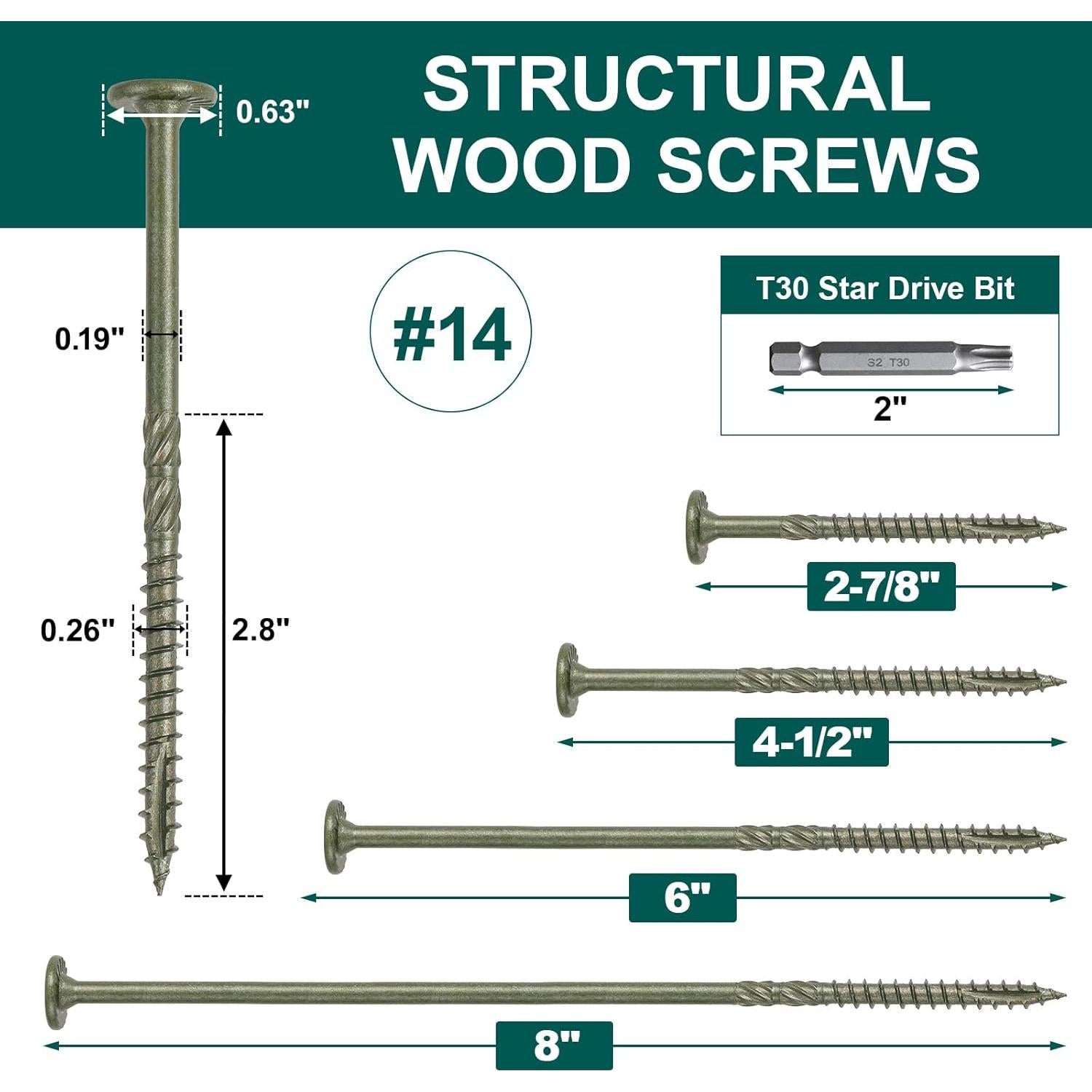 100 Tornillos de Madera FMhotu 15 cm Resistentes a la Oxidación