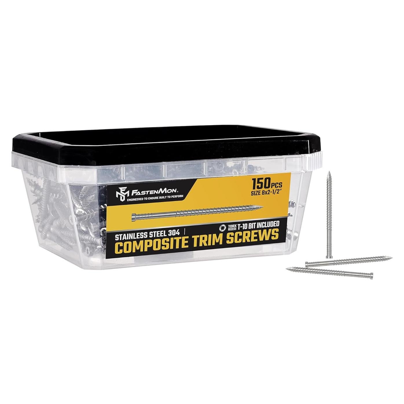 Tornillos de Acabado Compuestos FastenMon 304, 150pcs, 6.35x63.5mm