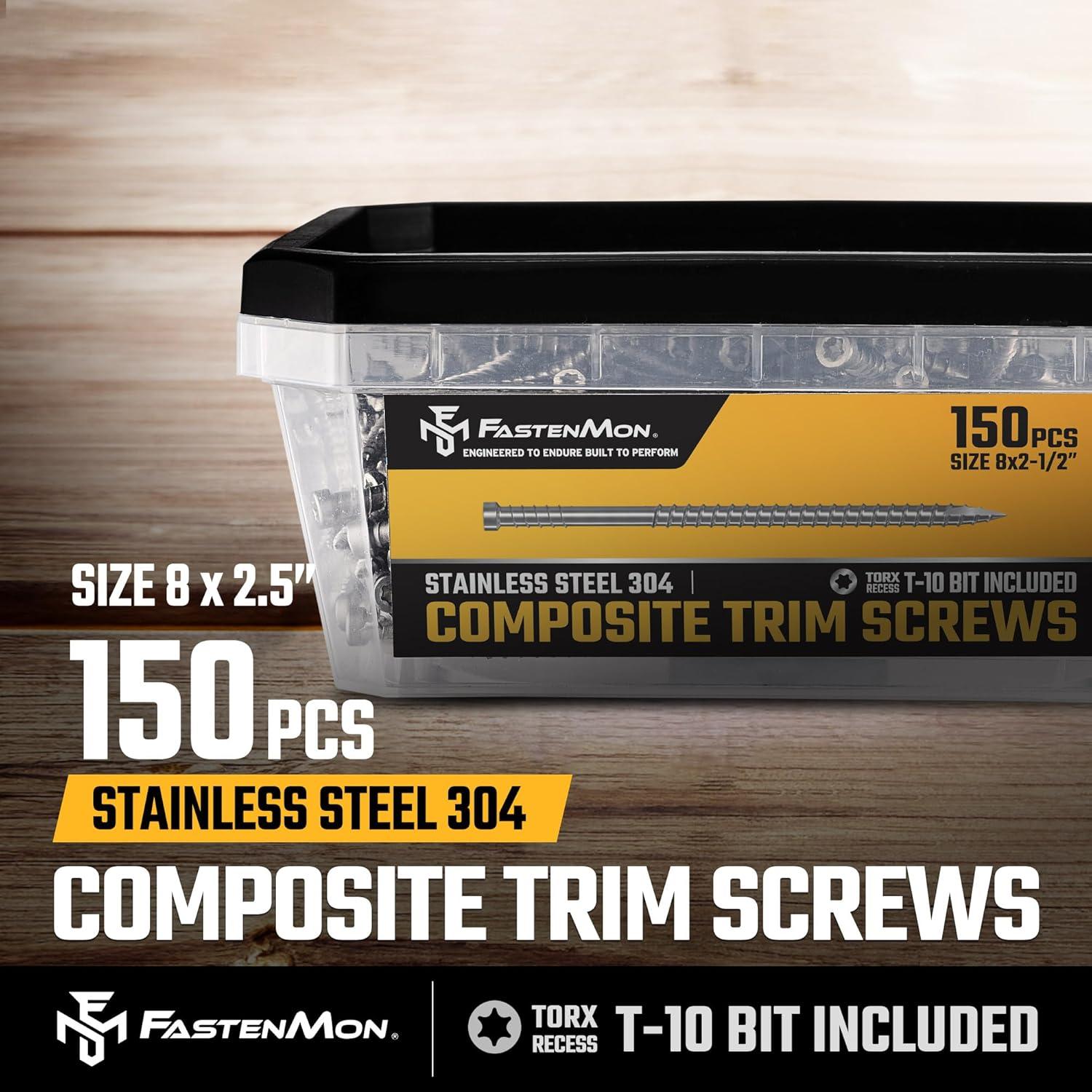 Tornillos de Acabado Compuestos FastenMon 304, 150pcs, 6.35x63.5mm