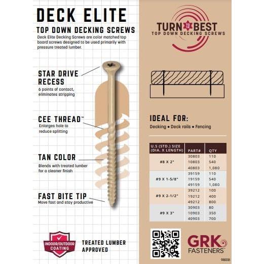 Tornillos Elite para Deck ITW BRANDS 9 x 6.35 cm 100 Pzas