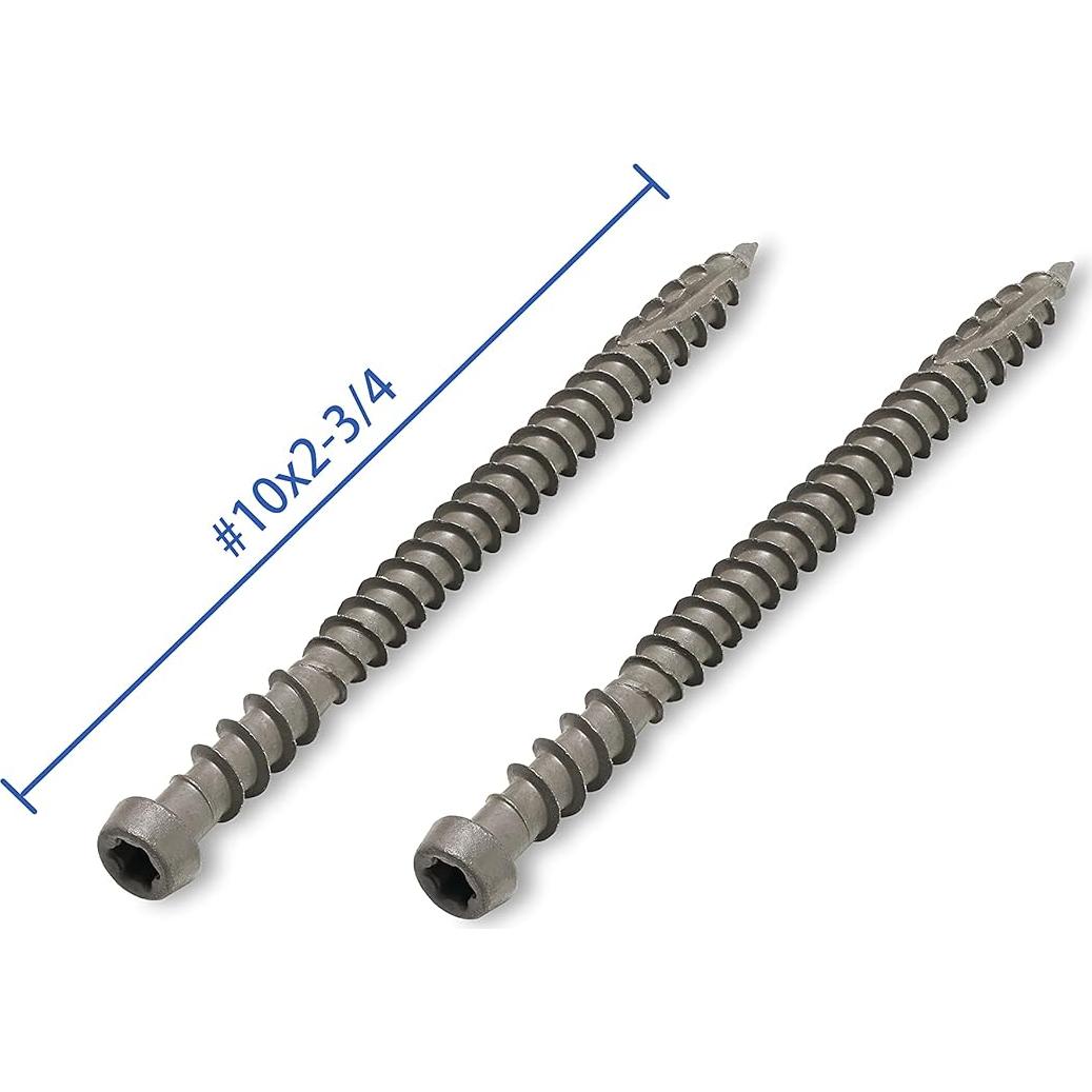 Coated Composite Deck Screws #10 x 2-3/4, Self Tapping Wood Screws and Deck Screws with Torx T20 Star Drive, Type 17 Point, Flat Head, 1 Free Bit Included (Gray, 75), by YYL FASTENER