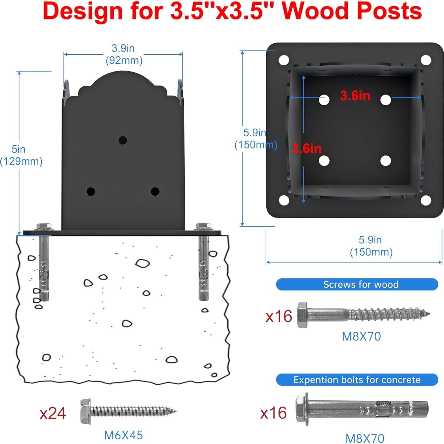 Base de Poste 4x4 CHICAURA - Soporte de Acero con Tornillos