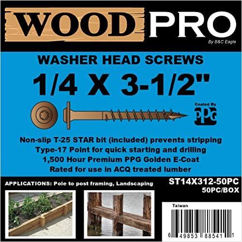 Tornillos para madera WoodPro ST14X312, 50 piezas, 8.89 cm