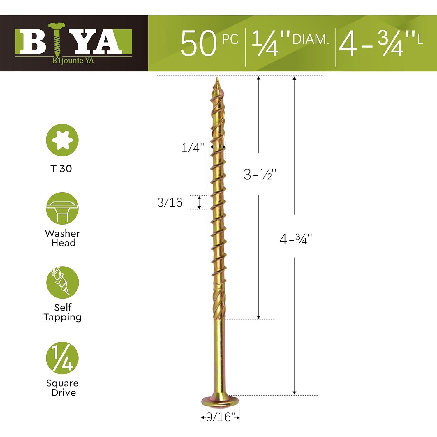 Tornillos de Anclaje 1/4" x 12 cm B1jounie YA 50pcs Zinc Amarillo