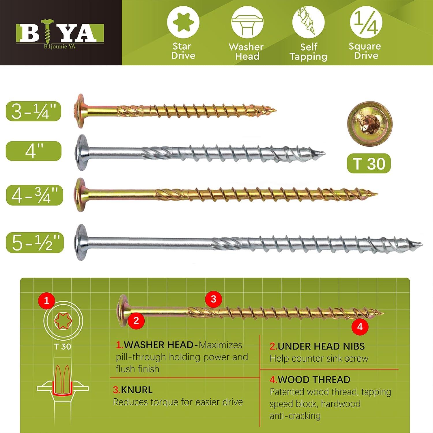 Tornillos de Anclaje 1/4" x 12 cm B1jounie YA 50pcs Zinc Amarillo