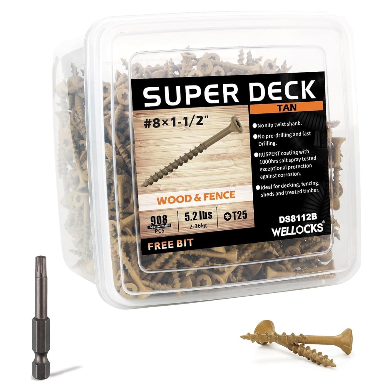 Tornillos para Deck WELLOCKS #8x3.81cm 874 PCS Resistente a la Corrosión