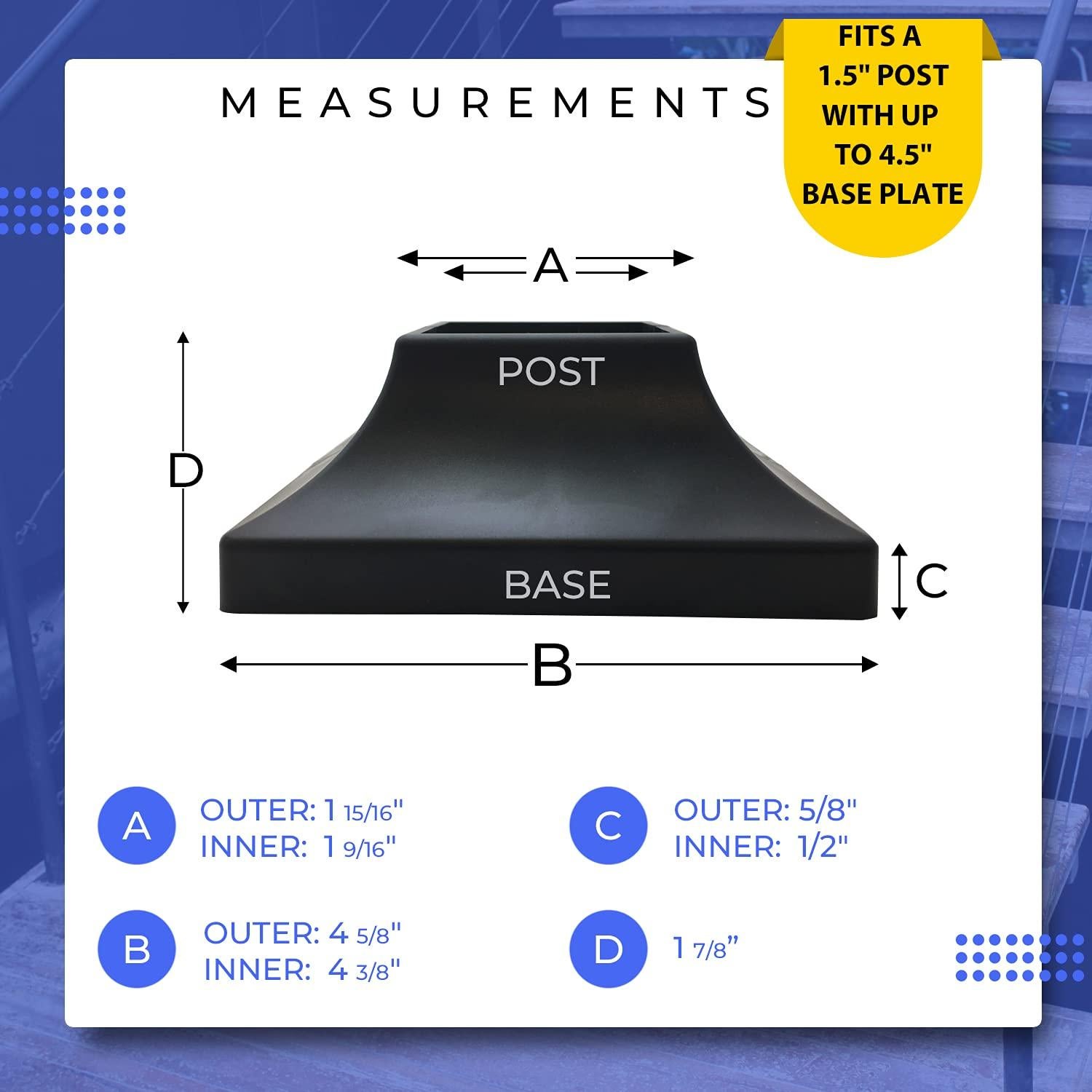 Cubierta de Poste de Deck Simsolve 1.5" Negro ABS Resistente UV