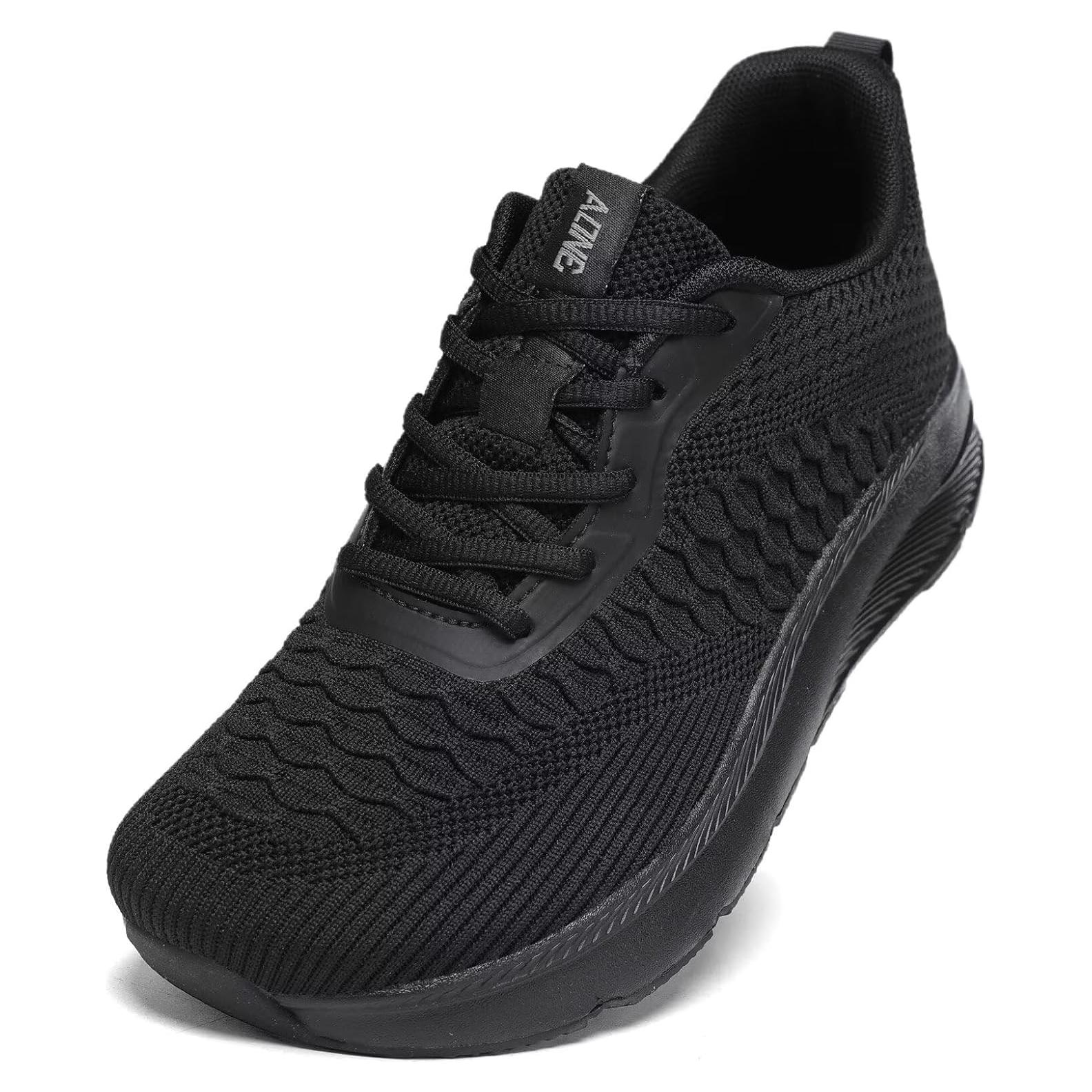 Zapatos de Caminar para Hombres - Tenis Antideslizantes Negro 8 Ancho