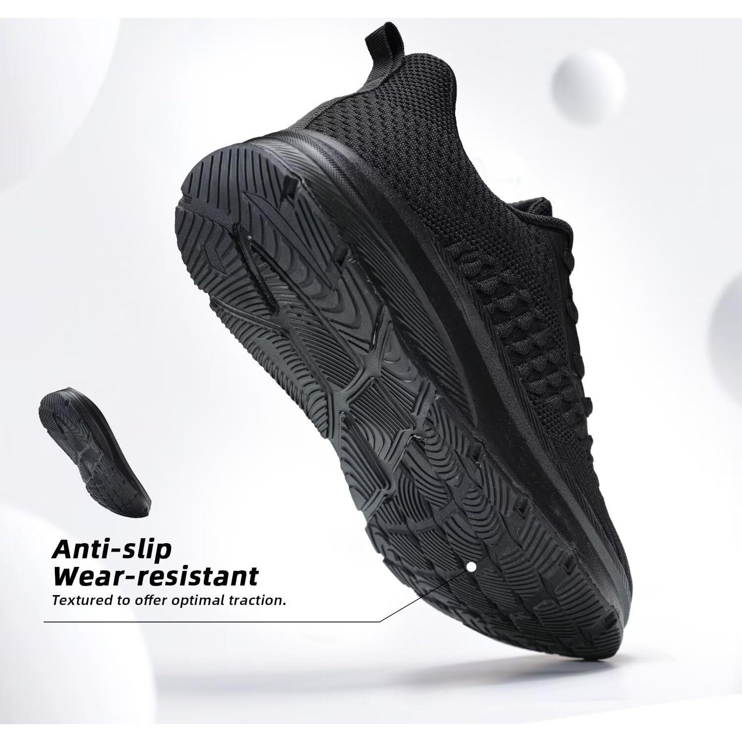 Zapatos de Caminar para Hombres - Tenis Antideslizantes Negro 8 Ancho