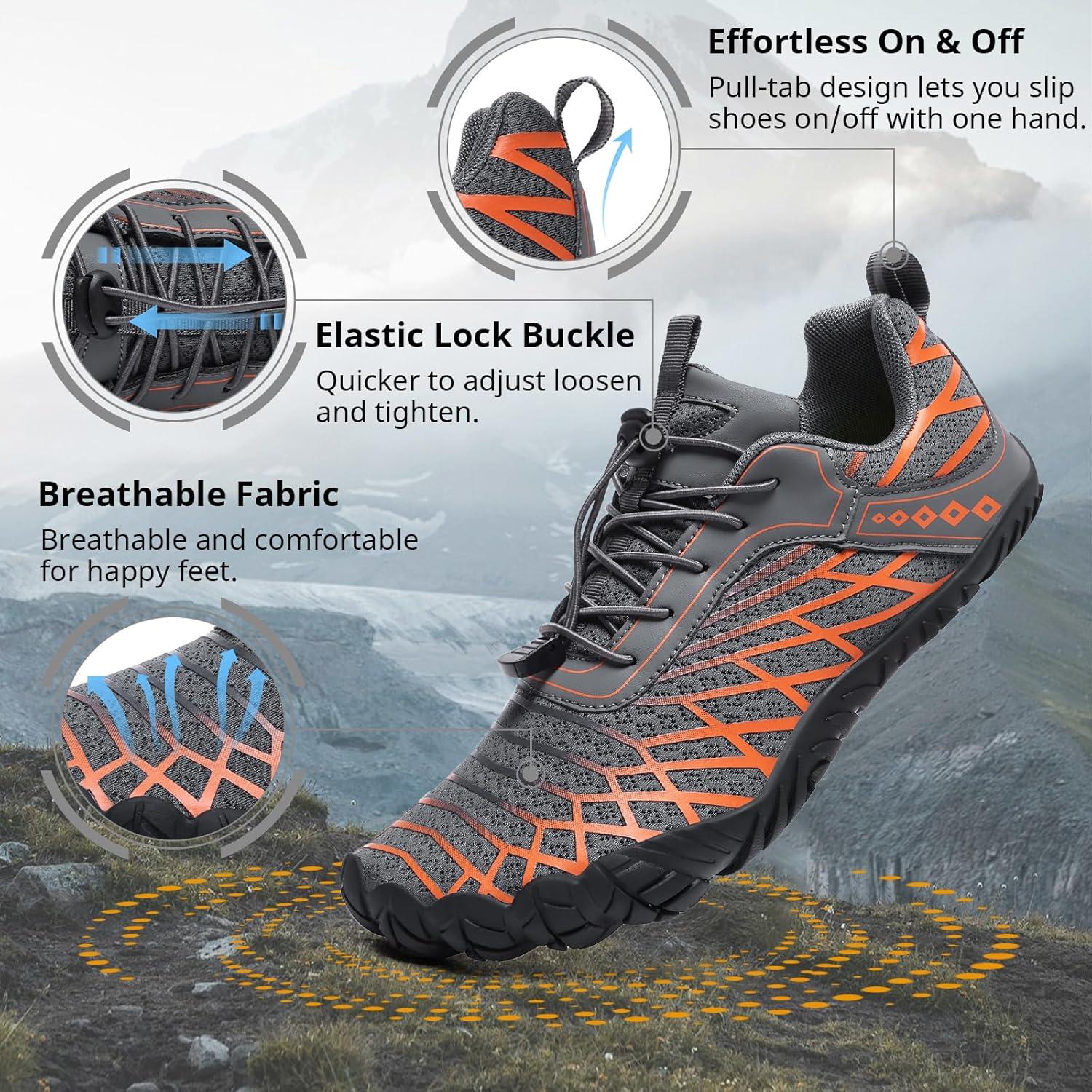 Zapatos Barefoot Unisex Minimalistas Gris Naranja 9.5/8.5