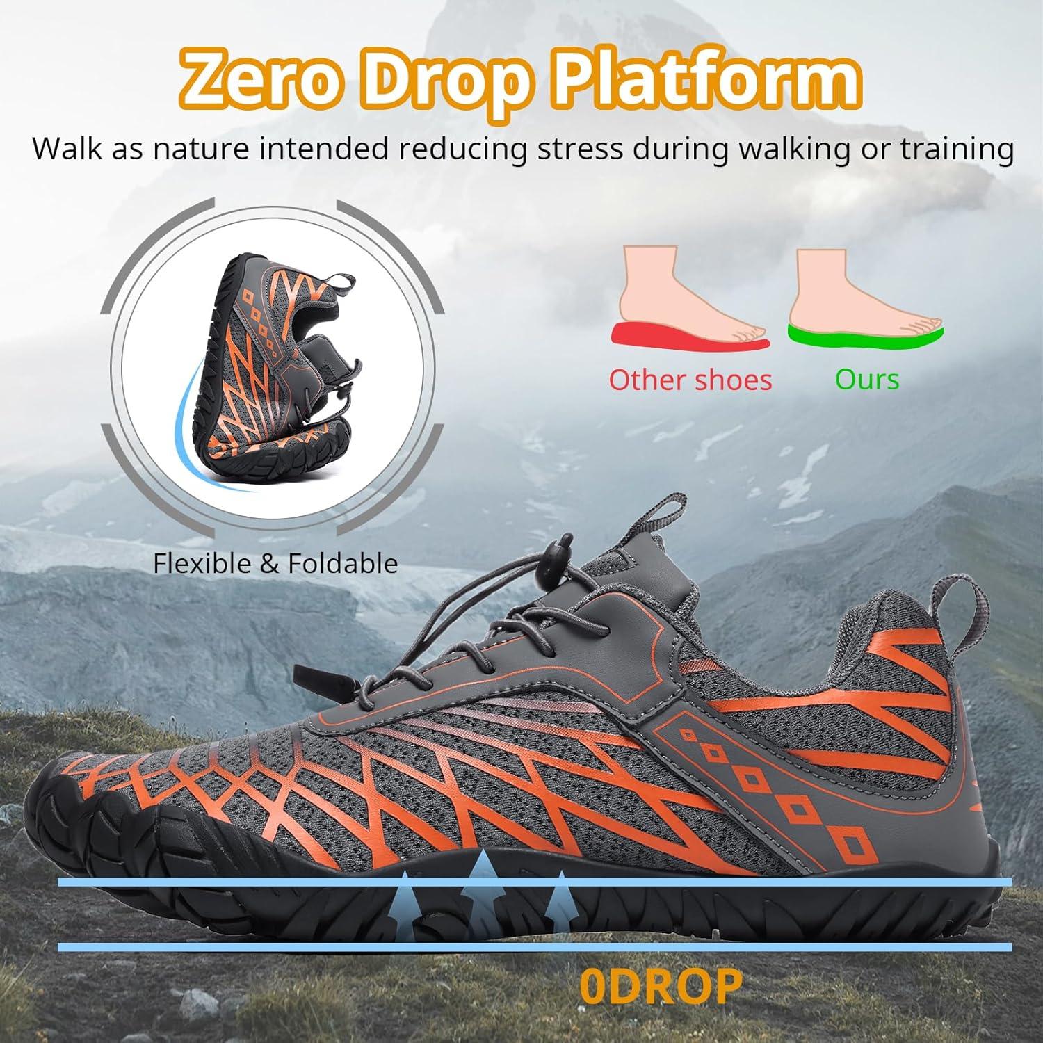 Zapatos Barefoot Unisex Minimalistas Gris Naranja 9.5/8.5